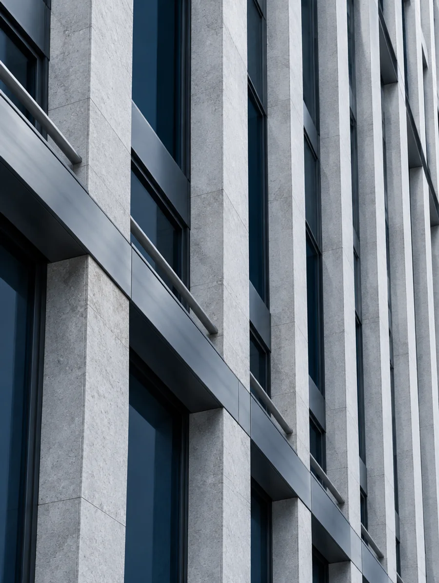 Architectural study of structured stone and metal planes
